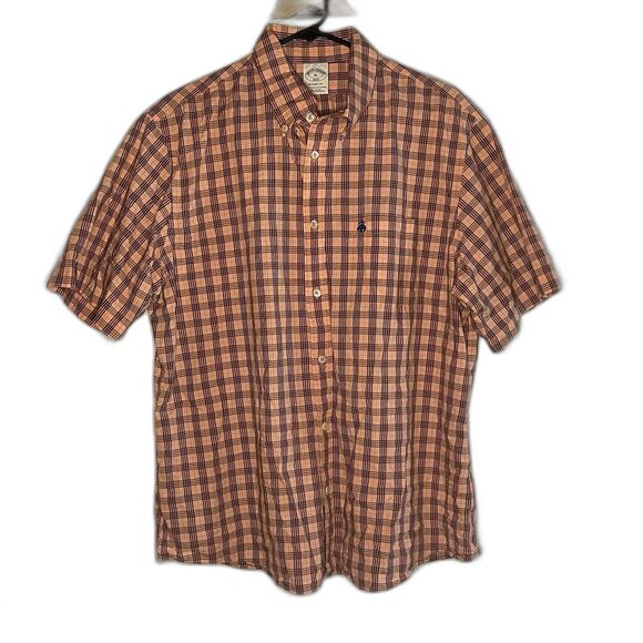 Brooks Brothers Shirt Men's 2XL Salmon Pink Short Sleeve Casual Button Down Logo - Picture 1 of 4